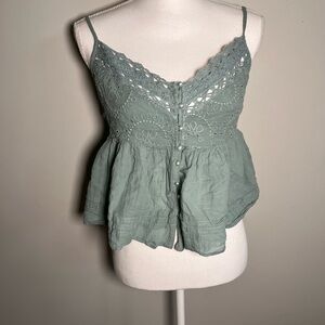 Women's American Eagle Outfitters Lace Trim Camisole - Dusty Green Size Medium‎